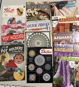 Lot of 13 Crochet Books Vintage Afghans Hats Doilies Potholders blankets yarn - Picture 1 of 14