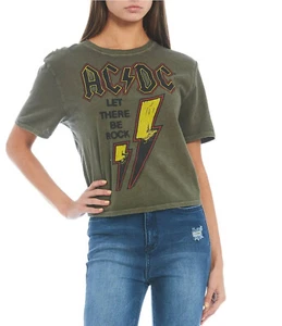 AC/DC Junk Food Clothing Women's T-Shirt Vintage Wash Cropped Boxy Fit Tee Top - Picture 1 of 4