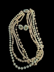 Vintage Beaded Necklace with Matching Clip On Earrings  Marked Japan SEE PICS - Picture 1 of 14