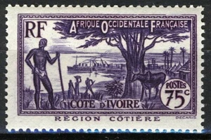 French Ivory Coast 1936, 75c Landscape coastal region MNH, Yv 122 - Picture 1 of 1