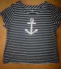 Nwot Croft & Barrow Navy/White Stripes Sequin Anchor  S/Sl 100% Cotton Top  Xl