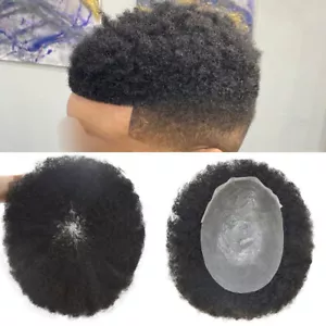 Mens Toupee Afro Curly Thin Skin African American Black Human Hairpiece - Picture 1 of 9