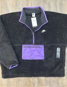 Nike Club Fleece Anorak 1/2 Zip Pullover Jacket DQ4880-010 Black Purple Men's XL - Picture 1 of 8