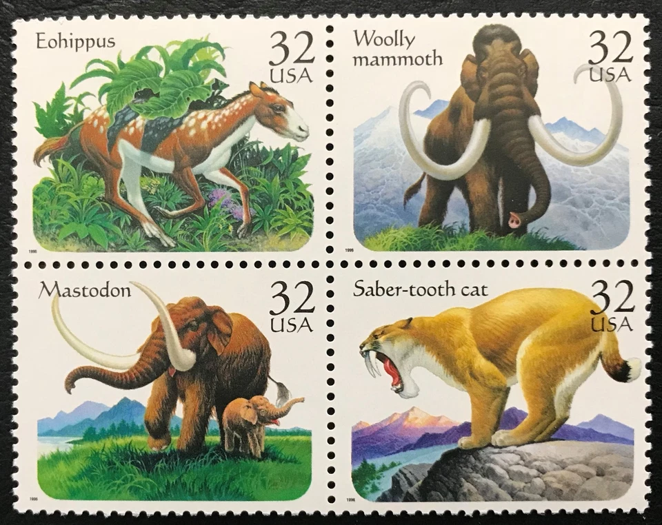 1996 Scott #3077 - 3080, 32¢, PREHISTORIC ANIMALS - Mint NH - Block of 4  - Image 1 of 1