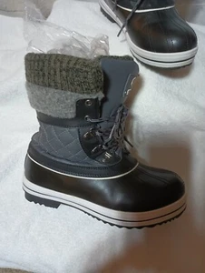 IDIFU Women's 7Winter fur lace-up Boots Waterproof Anti-Slip MidCalf Black gray - Picture 1 of 6