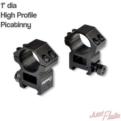 SNIPER 1 Inch 1" Rifle Scope Rings - High Profile - Aluminum for Picatinny Rail, Black