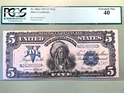 1899 $5 Silver Certificate Chief Mule - Fr. 280m - Graded PCGS 40 XF - Image 1 of 2