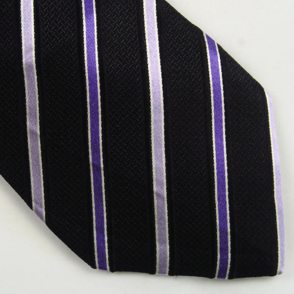 Vintage Sean John Black Purple Modern Stripe Mens Neck Tie 58x3 Narrow Colorful - Image 1 of 4