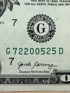2017A $1 Dollar Bill Fancy Serial Number DATE NOTE 2005 (72200525) G District D - Picture 1 of 6