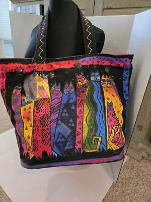 Bolso de Mano Laurel Burch Con Etiqueta Gatos Lona Arte Gato Bolso de Mano Cartera Negro Multi Clr Foto 1 de 4