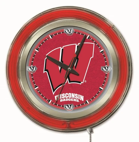 University of Wisconsin "W" Clock w/ Double Neon Ring Cover