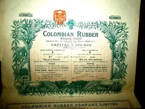 Certificado de compartir caucho colombiano 1906 Colombia en muy buen estado+ - Imagen 1 de 9