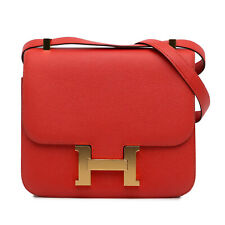 Authenticated Hermes Epsom Constance 24 Red Calf Leather Crossbody Bag