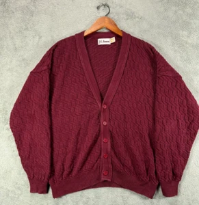 Vintage J.G. Brown Chunky Cable Cardigan Sweaters Mens Large USA Dark Red Cotton - Picture 1 of 12