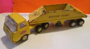 Vintage SMALL Tonka Bottom Dump Tractor Trailer Yellow Pressed Steel Toy 1970’s - Picture 1 of 11