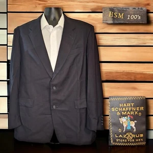 Hart Schaffner Marx Sport Coat Blazer Mens 44L Navy Wool Super 100 - Picture 1 of 11