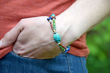 Reiki Charged Hand Carved Egyptian Scarab Gemstone & Czech Glass Bracelet