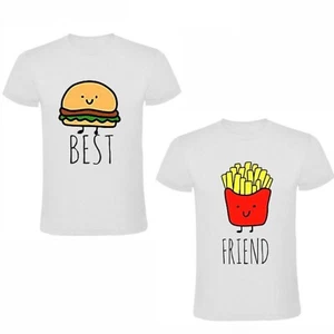 T-shirt coppia best friends personalizzate hamburger & patatine idea regalo - Foto 1 di 2