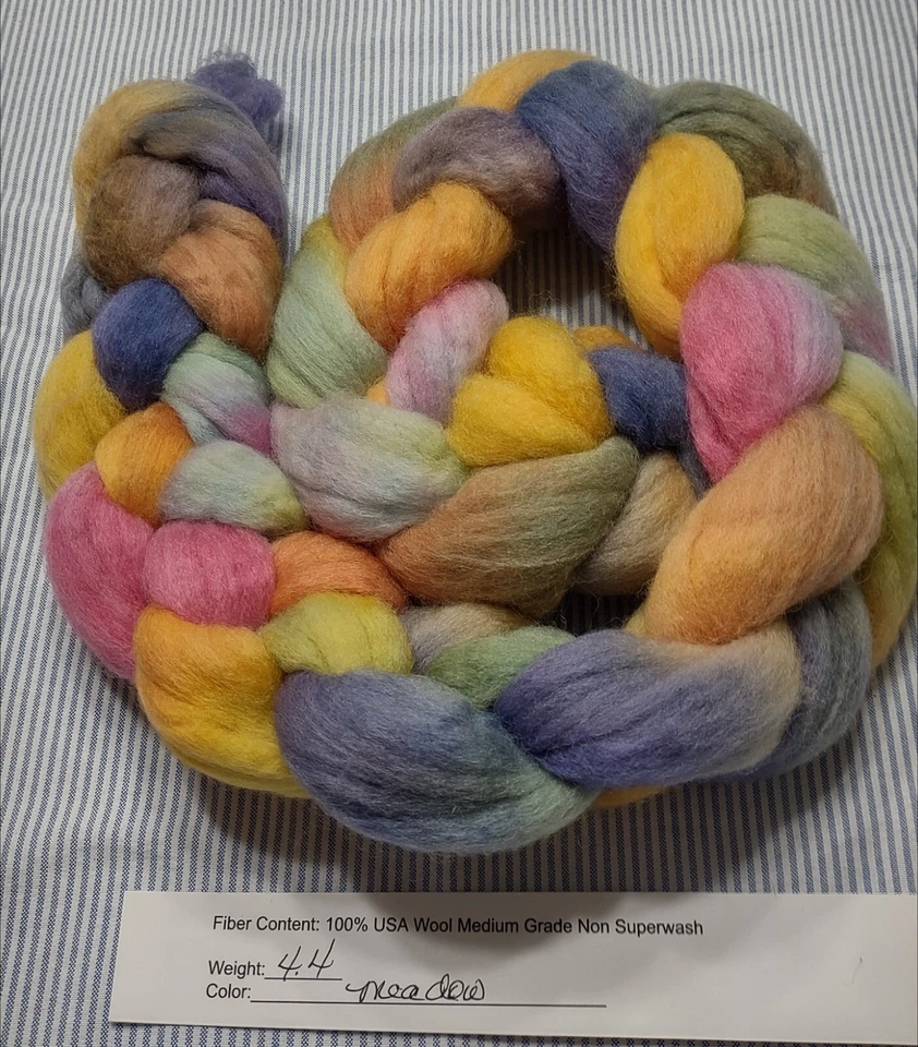 USA Sourced Hand Dyed Painted Med Wool Combed Top Roving Spinning Felting Meadow - Image 1 of 1