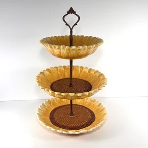 Vintage Harvest Three Tier Sunflower Serving Tray/Dishes- Brunch/Party - Picture 1 of 9