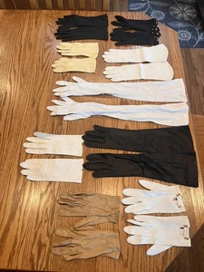 Vintage 9 Pairs of Ladies Gloves Black White Opera Stetson Hansen Fownes Whitbey - Picture 1 of 24