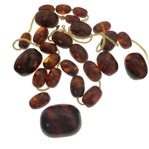 ANTIQUE Baltic AMBER 🖤 Red Brown Cherry MARBLE LOOSE Prayer Beads NOT BAKELITE - Picture 1 of 24