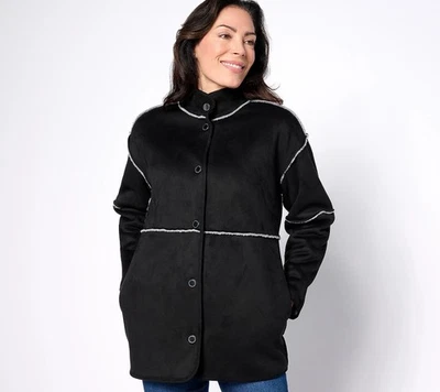 Isaac Mizrahi Live! Abrigo Reversible Imitación Piel de Oveja Negro/Gris M Nuevo Foto 1 de 2