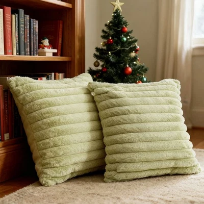 Fuzzy Sofa Throw Pillows Set of 2 Plush Cushion with Inserts Soft Home Decor - Image 1 of 4