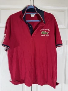 VTG Lacoste big logo Mens Polo shirt Size 6 red all cotton - Picture 1 of 8