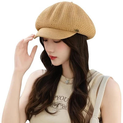 Gorra de noticiero de malla de verano suave boina con visera de ala para mujer Foto 1 de 4