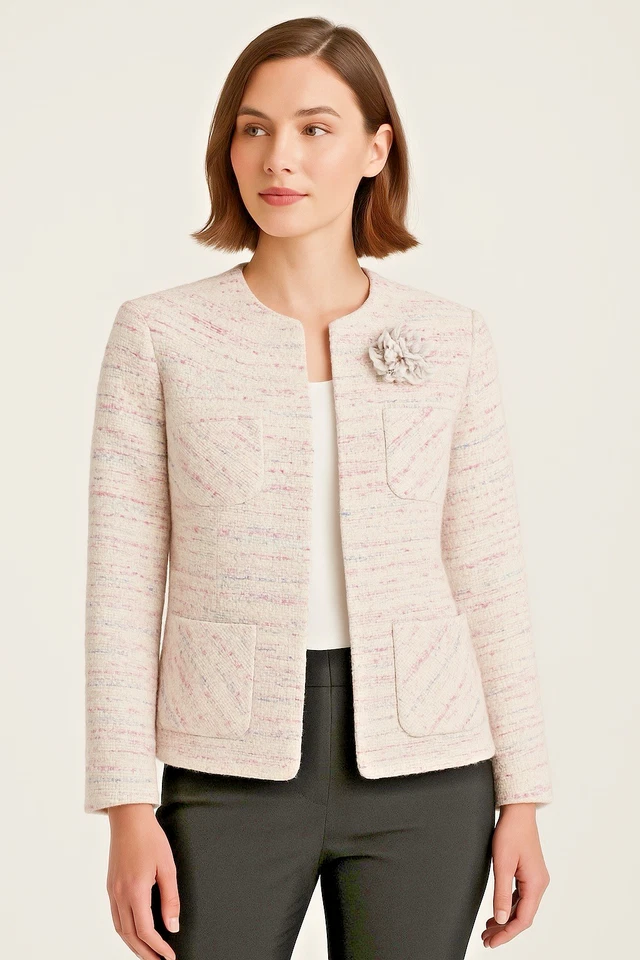 Alfani женщина Твидовый букл куртка Blazer розовый фиолетовый синий белый Sz M/L - Изображение 1 из 4