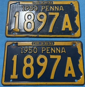 Targhe Penna Pennsylvania 1950 vintage numeri corrispondenti vernice originale - Foto 1 di 2