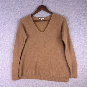 Madewell Sweater Women’s Medium Brown Merino Wool Blend Slits V-Neck Minimalist - Picture 1 of 8