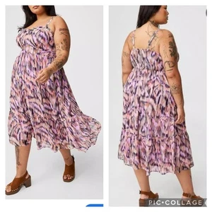 NWT Torrid sleeveless midi dress candace ikat chiffon tiered purple pink 12 L - Picture 1 of 11