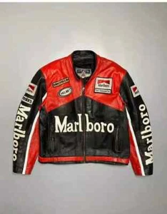 Marlboro Vintage Style Genuine Leather Racing Jacket – Classic Biker Motorcycle. - Picture 1 of 7