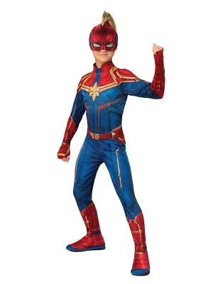 Deluxe Captain Marvel Hero Suit Girls Fancy Dress Comic Superhero Kids Costume  - Image 1 of 4