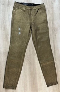 Polo Ralph Lauren Women Jeans Gold Metallic 18 High-Rise Skinny Ankle Stretch - Picture 1 of 6