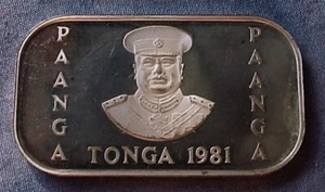 1981 TONGA WORLD FOOD DAY 999 SILVER INGOT KING TAUFAʻAHAU TUPOU IV  ~ PA'ANGA - Picture 1 of 2