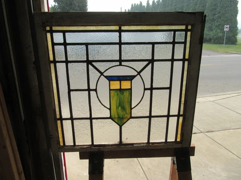 ~ANTIQUE STAINED GLASS WINDOW ~ 34.5 x 31.5~ ARCHITECTURAL SALVAGE Cover