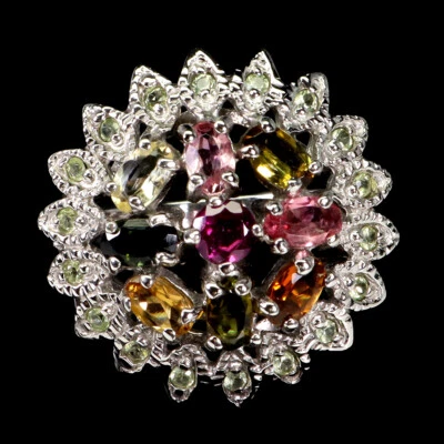 925 Sterlingsilber Ring Oval Turmalin Peridot Rhodolith Edelstein Schmuck 8.5 - Bild 1 von 4