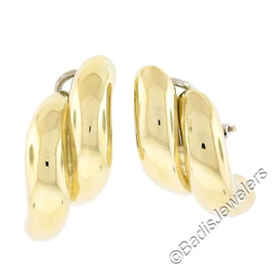 Solid 18K Yellow Gold Macaroni San Marco Polished Finish Huggie Clip On Earrings - Picture 1 of 6