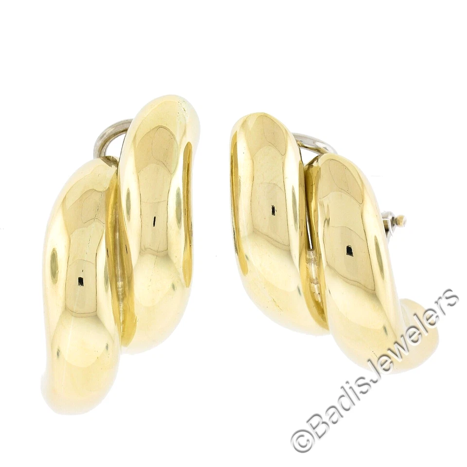 Solid 18K Yellow Gold Macaroni San Marco Polished Finish Huggie Clip On Earrings - Image 1 of 4