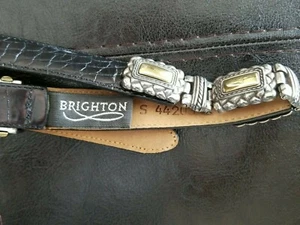 Brighton 44203 Alligator Grain Leather Silver/Gold Metal Women's Black Belt Sz S - Picture 1 of 6