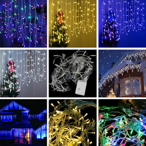US 13ft 96 LED String Curtain Icicle Fairy Lights Outdoor For Xmas Party Decor - Picture 1 of 20