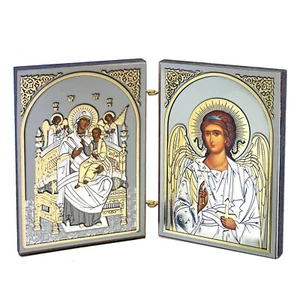 Diptychon Schutzengel und Jungfrau Maria Königin aller - Silber- und Goldfolie - Bild 1 von 2