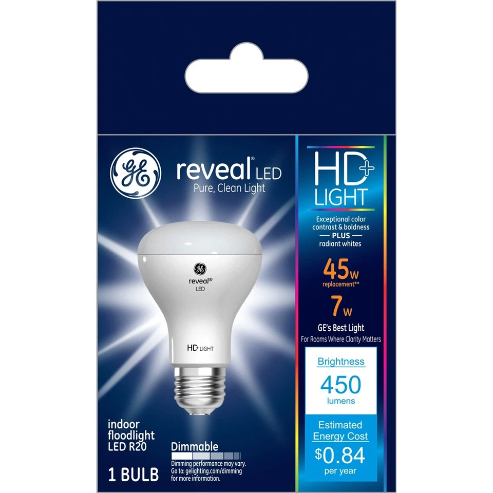 GE Reveal LED R20 Indoor DIMMABLE Floodlight Bulb Regular Base HD+ KIGHT - Image 1 of 1
