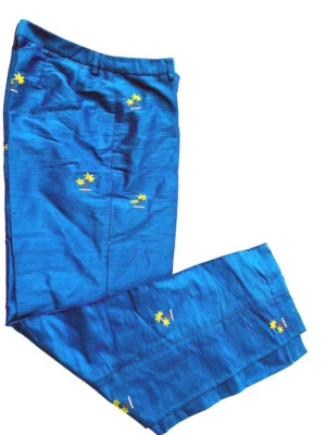 J. McLaughlin 直筒平底蓝色刺绣棕榈树毛丝裤 6 — 第 1/3 张图片