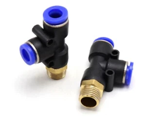3 Way Male 1/8" BSP to 4mm 6mm 8mm 10mm Push Fit Pneumatic Connector Tee TPP UK - Picture 1 of 2
