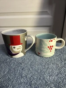 2 Starbucks Ceramic Holiday-2011 Snowman Purple/Silver & 12oz Holly Berry Mug - Picture 1 of 8