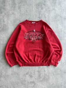 Vintage 90s Logo Athletic Chicago Bulls Basketball NBA Crewneck Sweatshirt Red L - Picture 1 of 4